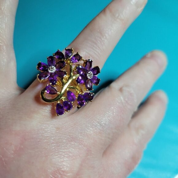 JTV Amethyst and White Topaz Ring Size 9 - Picture 2 of 6